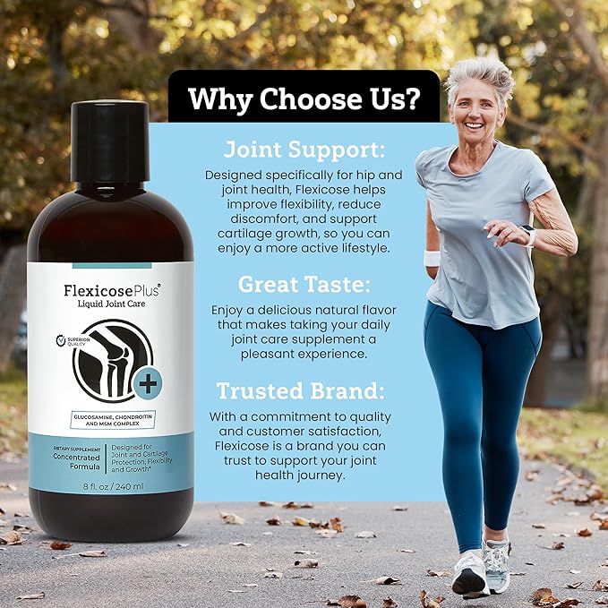 Flexicose Plus - Liquid Joint Care - 8 fl oz - Advanced Joint Support Supplement with Glucosamine, Chondroitin & MSM Complex Joint Care for Men and Women