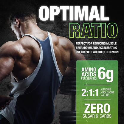 Nutrex Research - BCAA Powder 6000 Amino Acid - 6 Grams of BCAAs Amino Acids Supplement for Post Workout Recovery & Muscle Growth - Amino Energy Workout Recovery Drink (Green Apple - 30 Servings)