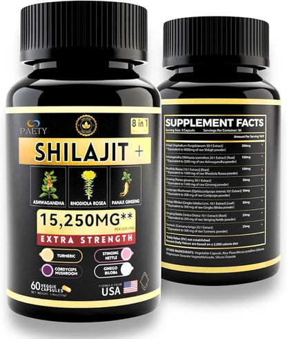 8-in-1 Vitality Bundle | Pure Himalayan Shilajit with Rhodiola, Ashwagandha, Ginseng, Ginkgo Biloba, Turmeric, Cordyceps & Stinging Nettle for Full Body Wellness | Boost Immunity & Enhance Energy