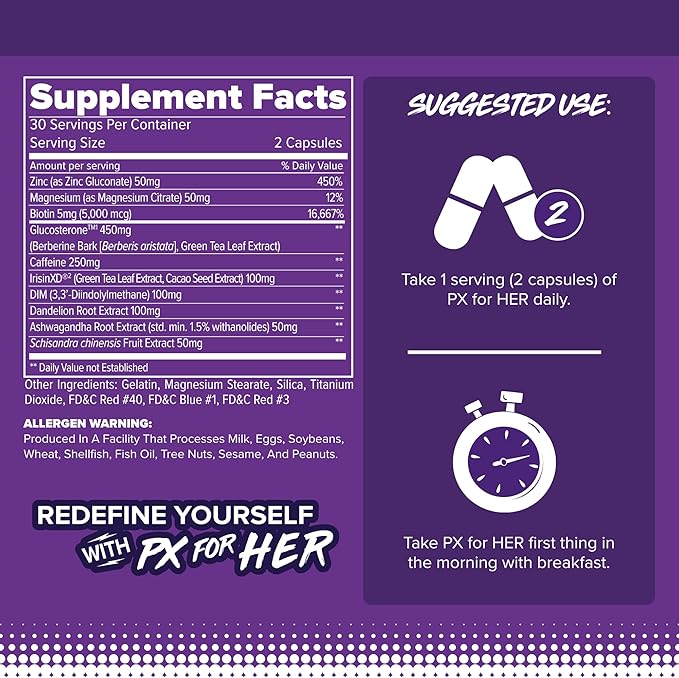 FINAFLEX PX for HER - 60 Capsules - Improves Thermogenic Metabolism with Caffeine, Ashwagandha & DIM - 30 Servings