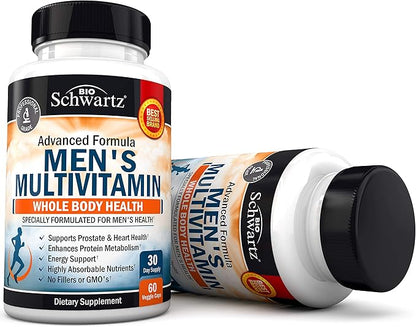 Men's Multivitamin with Vitamin C A B D3 E Zinc for Immune Support - Once Daily Supplement for Energy & Heart - Antioxidants & Digestive Enzymes for Absorption - Mental Clarity & Focus Support -60 Ct