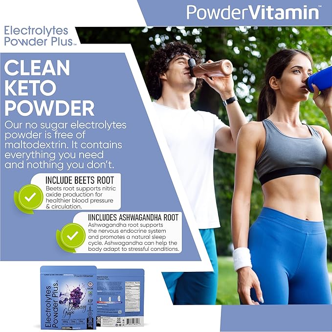 Electrolytes Powder Plus (50 Servings), 0 Calorie Keto, 0 Sugar, No Maltodextrin,1000mg Potassium,120mg Calcium,120mg Magnesium, Hydration Powder (50 Servings, Blueberry Grape)