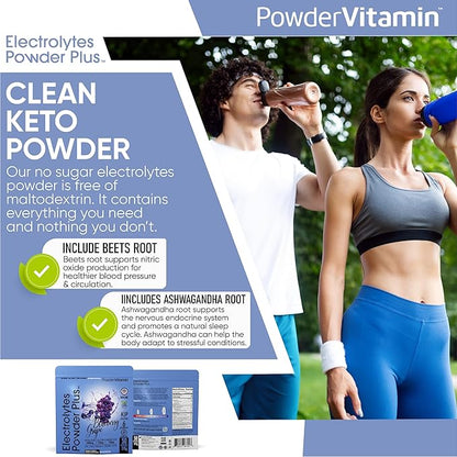 Electrolytes Powder Plus (50 Servings), 0 Calorie Keto, 0 Sugar, No Maltodextrin,1000mg Potassium,120mg Calcium,120mg Magnesium, Hydration Powder (50 Servings, Blueberry Grape)