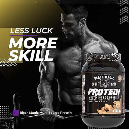 Worldwide Nutrition Bundle: Black Magic Multi-Source Protein Powder Whey, Egg Albumin Enzymes, Micellar Casein & MCTs Muscle Mass Gaining Cinnamon Toast Flavor - 2 LB & Multi-Purpose Keychain