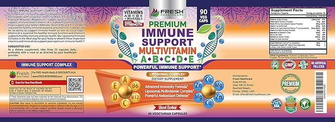 Immune Support Multivitamin for Men and Women with Vitamins A, B, C, D, E, B6, B12 - Zinc, Magnesium and Copper with Liposomal Complex for Enhanced Absorption - Daily Antioxidant Boost - 90 Vegan Caps