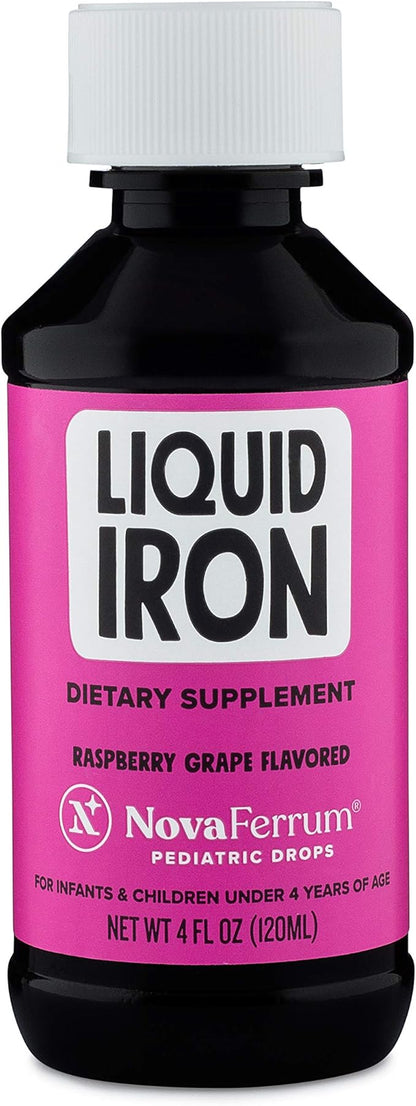 NovaFerrum Yummy | Pediatric Drops Liquid Iron Supplement for Infants and Toddlers | Liquid Iron for Kids | 15mg of Iron Per 1mL Dose | Ages 4 & Under | Gluten Free Certified | Sugar-Free | Raspberry