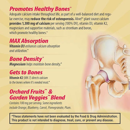 Nature's Way Alive! Calcium Max Absorption, Bone Support*, Plant Source Calcium, Vitamin D3 & K2, Magnesium, 60 Tablets (Packaging May Vary)