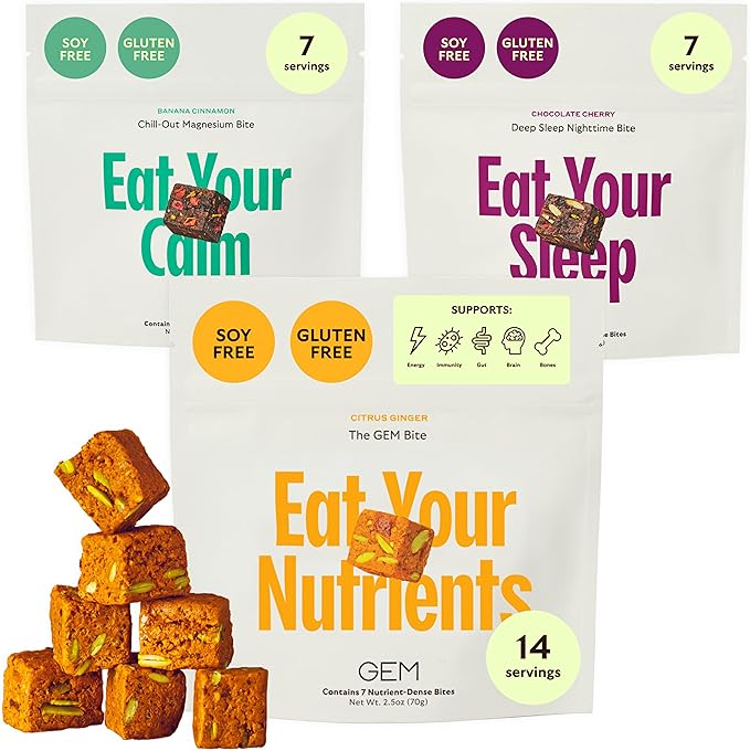 GEM Bite Complete Routine Variety Pack | Daily Multivitamin with Vitamin D, Vitamin K2 & E with Prebiotics & Probiotics (14) + Chill-Out Calm (7) & Deep Sleep Aid (7) | Soy-Free, Gluten-Free, Vegan
