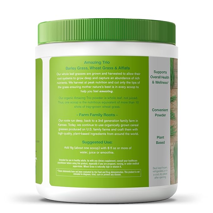 Amazing Grass Greens Trio: Greens Powder with Wheatgrass, Alfalfa, & Barley Grass, Rich Source of Chlorophyll, 30 Servings