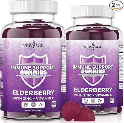 NEW AGE Immune System Support Gummies - Sambucus Black Elderberry Gummies with Vitamin C and Zinc (Immune Support 120 Gummies)