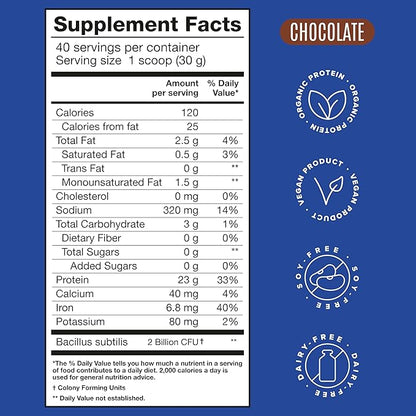 BIRDMAN Falcon Vegan Protein Powder Organic, Stevia & Sugar Free, Plant Based Protein, Low Carb, Dairy Free, Keto, Non Whey Protein, Probiotic, Pea Protein | Chocolate Flavor - 40 Servings - 2.64lb