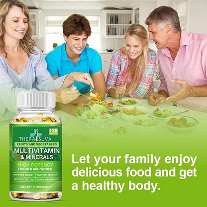 Natural Multivitamins & Minerals, Whole Food Supplement - Vegan + B-Complex + Calcium + Magnesium + Zinc, for Men & Women, Complete Nutritional Support- 120 Capsules, 60 Day Supply