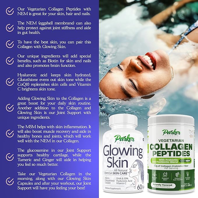 Glowing Skin Supplement - Biotin, Glutathione, Hyaluronic Acid, DHA/EPA Omega 3 Fish Oil, CoQ10, Vitamin C, All Natural Skin Care Supplement, 60 Caps