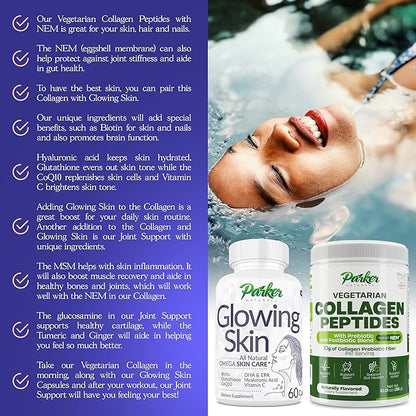 Glowing Skin Supplement - Biotin, Glutathione, Hyaluronic Acid, DHA/EPA Omega 3 Fish Oil, CoQ10, Vitamin C, All Natural Skin Care Supplement, 60 Caps