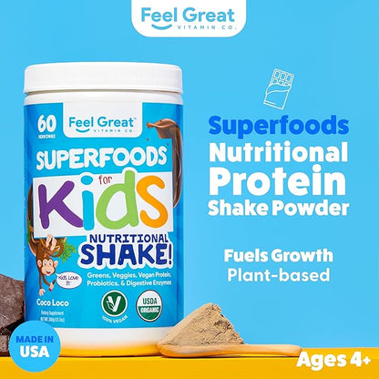 Kids Organic Super Greens Powder with Fruits & Veggies - All-In-One Kids Multivitamin made from Real Plants - No Synthetic Vitamins, No Fillers or Binders, No Sugar Added.