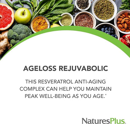 Natures Plus AgeLoss REJUVABOLIC - 90 Bi-Layered Tablets - Resveratrol Anti-Aging Complex - Vegetarian, Gluten Free - 30 Servings