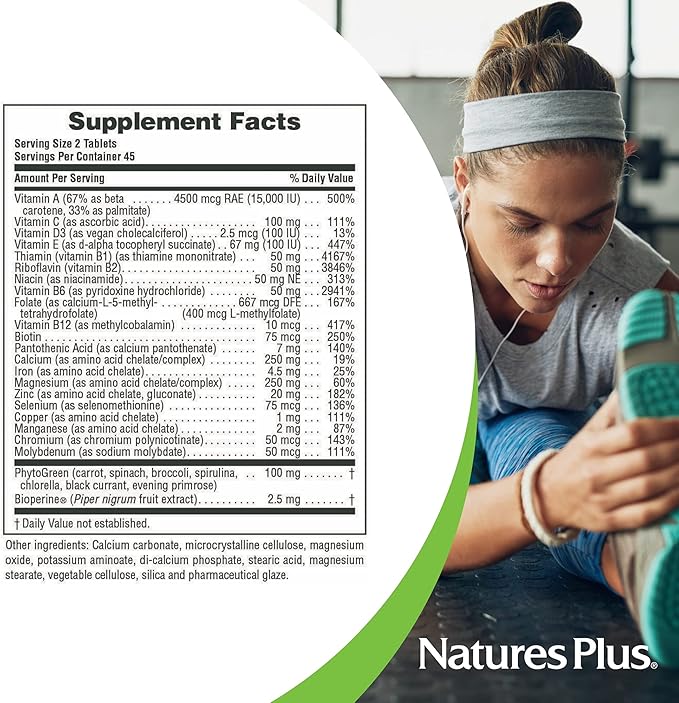 Natures Plus Source of Life Power Teen - 90 Vegetarian Tablets - Teen Multivitamin with Minerals & Whole Foods for Mental Focus, Energy Booster - Gluten-Free - 45 Servings