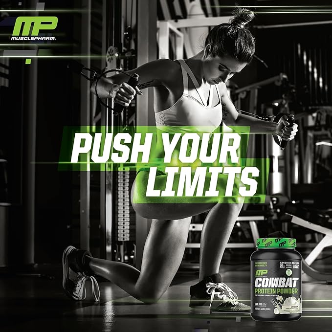 MusclePharm Combat Protein Powder, Vanilla Flavor, Fuels Muscles for Productive Workouts, 5 Protein Sources Including Whey Protein Isolate & Egg Albumin, Gluten Free, 2 lb, 26 Servings