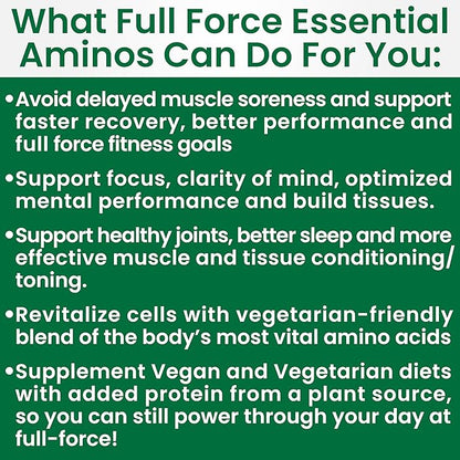 Full Force Amino Acid Supplement, Tissue Building Essential Amino Acids for Workout Recovery. Amino Acids for Performance 5000mg 200 EAA BCAA Tablets