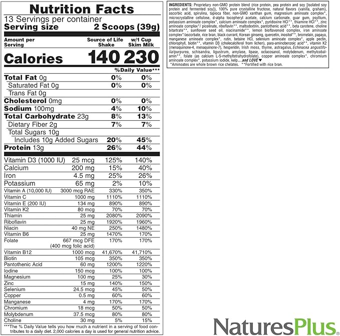 Natures Plus Source of Life Energy Shake Packets, 8 Pack - 8 Individual Servings - Energy Boosting Multivitamin, Mineral & Protein Shake - Whole Food Concentrates - Non-GMO, Gluten-Free - 8 Servings