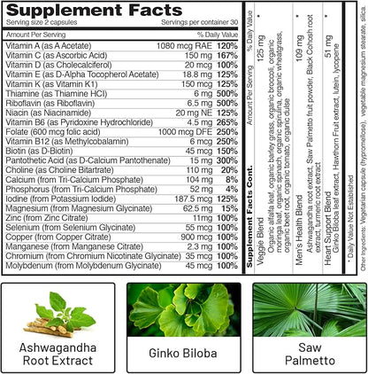 Snap Supplements Men's Multivitamins - Daily Vitamins & Minerals for Men - Vitamin D, B12, Zinc, Herbs & Vitamin C for Energy & Immune Support, Multivitamin for Men, 60 Capsules