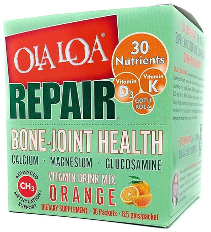 Ola Loa Repair Orange Multivitamin Drink Mix - Daily Bone & Joint Supplement, Calcium, Magnesium, Glucosamine, Anti-Aging Vitamin - Give Your Body The Nutrient Support it Deserves - 30 Packets (9oz)