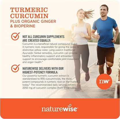 NatureWise Curcumin Turmeric 2250mg | 95% Curcuminoids & BioPerine Black Pepper Extract | Advanced Absorption for Joint Support [2 Month Supply - 180 Count]