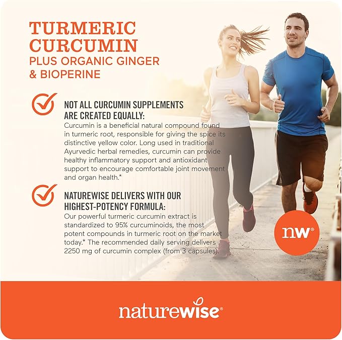 NatureWise Curcumin Turmeric 2250mg 95% Curcuminoids & BioPerine Black Pepper Extract Advanced Absorption for Joint Support [1 Month Supply - 90 Count]