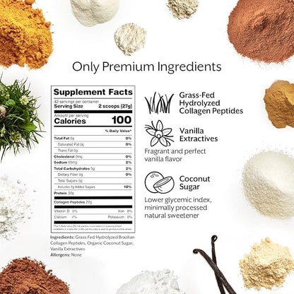 Promix Collagen Peptides, Vanilla, 2.5lb Bulk - Hydrolyzed Collagen Protein Promotes Healthy Skin, Bones, Joints & Recovery Support - Add to Shakes, Smoothies, Beverages & Baking Recipes.