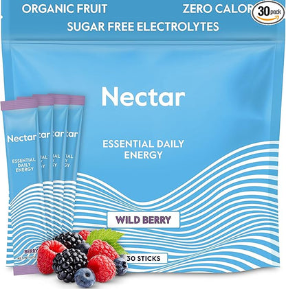 Nectar Energy Booster - Organic Caffeine, B12 & Electrolytes - Sugar Free & Zero Calorie – Healthy Coffee, Energy Drink & Soda Alternative – Hydration & Energy Supplement (Berry 30 Powder Packets)