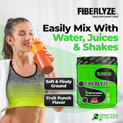 Species Nutrition Fiberlyze Fiber Supplement, Psyllium Based Soluble & Insoluble Fiber Powder for Healthy Colon, Digestive Functions (Fruit Punch, 30 Servings)
