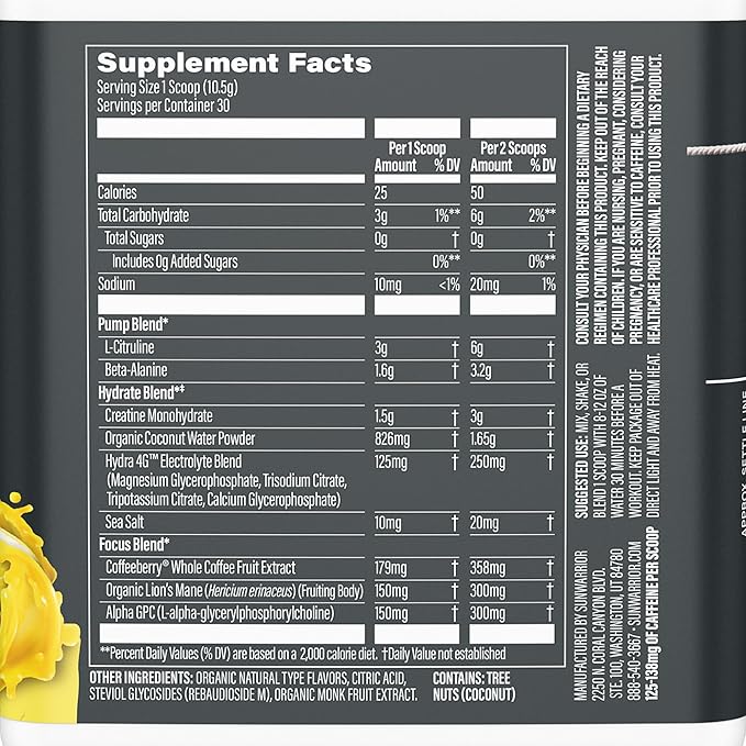 Sunwarrior Pre Workout Powder Energy Drink | Vegan, Plant-Based, Pre-Workout Supplement | Pump, Hydrate, Focus, Endurance, & Strength Builder | Yuzu Mango Flavored | 30 Servings | Active Preworkout