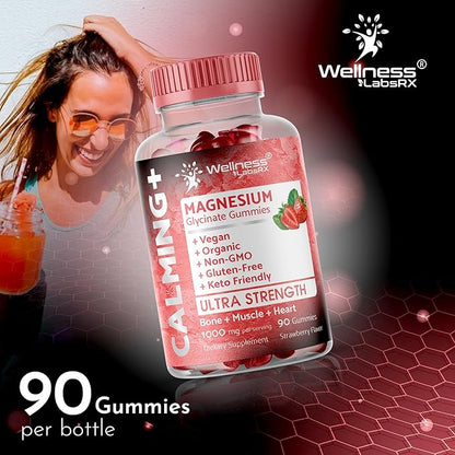 Magnesium Glycinate Gummies - 1000 mg - Magnesium Supplement to Support Relaxation, Stress Relief, Heart Health - Chewable Magnesium Gummies for Adults - Strawberry Flavor - Pack of 3