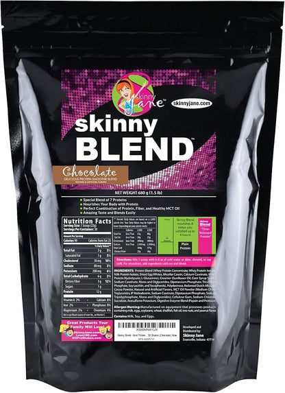 Skinny Blend - Best Tasting High Protein Shake for Women - Satisfying Low Carb Meal Replacement - Keto-Friendly Breakfast or Snack - Health Boosting Supplement - 30 Delicious Shakes - Chocolate