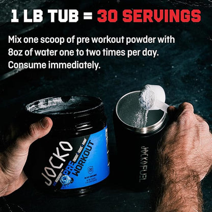 Jocko Fuel Ultimate Pre Workout Powder - Pre-Workout Energy Powder Drink for Men & Women - High Stim Sugar-Free Nootropic Blend to Support Muscle Pump, Energy, & Recovery 200mg Caffeine Blue Raspberry