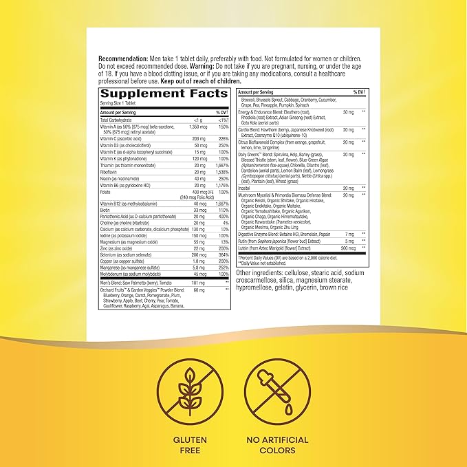 Nature's Way Alive! Men's Daily Ultra Multivitamin, High Potency Formula, Promotes Healthy Heart & Muscle Function*, with Methlyated B12, Gluten Free, 60 Tablets (Packaging May Vary)