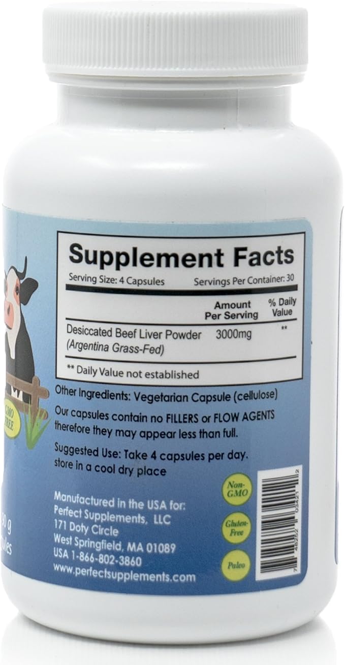 Perfect Supplements – Perfect Desiccated Liver – 120 Capsules – Undefatted Beef Liver – Natural Source of Protein, Iron, Vitamins A & B – 3 Pack