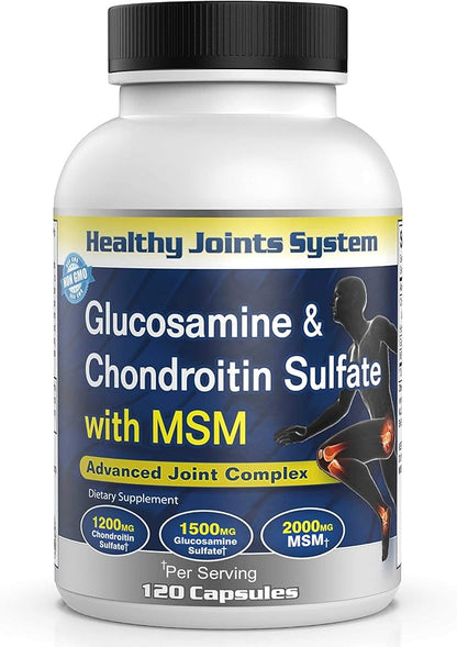 Glucosamine Chondroitin MSM (120 Capsules) Joint Supplements for Men & Women | Discomfort Easing Supplements for Back, Knee, Hands | Nutritional Supplements & Advanced Complex