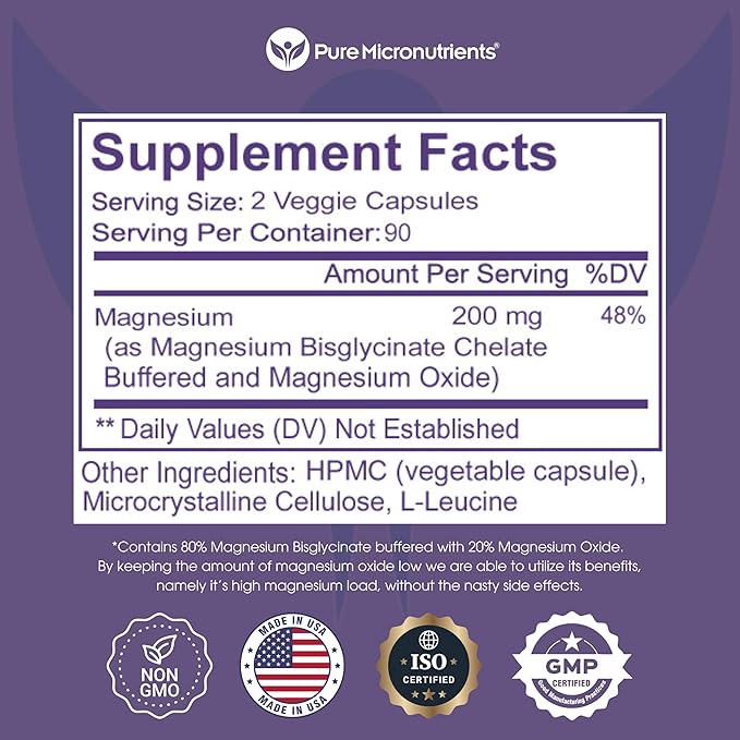 Pure Micronutrients Magnesium Glycinate Supplement (Chelated) 200mg, 180 Count