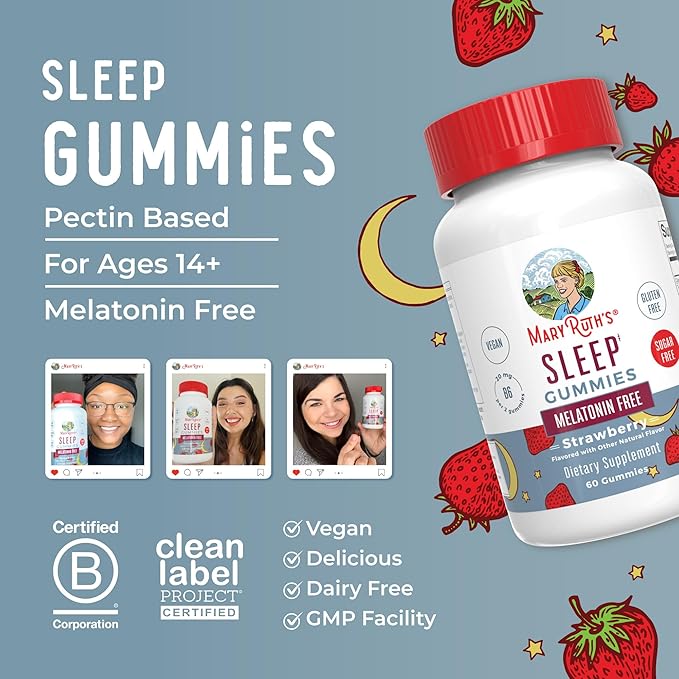 Sleep Gummies by MaryRuth's | Sugar Free | NO Melatonin | L Theanine | Lemon Balm Leaf | Chamomile | Vitamin B6 | Relaxation & Sleep Support | Stress Relief | Vegan | Gluten Free | 60 Count
