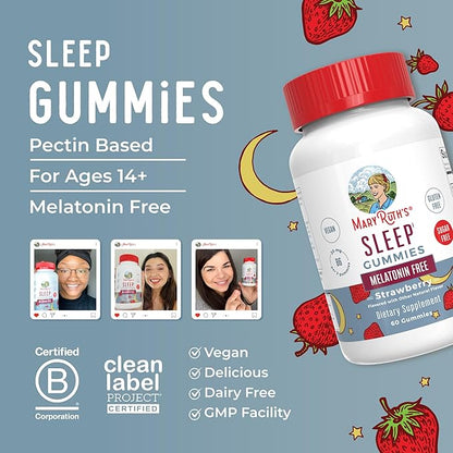 Sleep Gummies by MaryRuth's | Sugar Free | NO Melatonin | L Theanine | Lemon Balm Leaf | Chamomile | Vitamin B6 | Relaxation & Sleep Support | Stress Relief | Vegan | Gluten Free | 60 Count