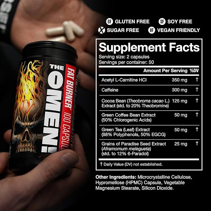 JNX SPORTS The Omen! Thermogenic Fat Burner – Dietary Supplement for Men & Women with L Carnitine | Appetite Suppressant & Metabolism Booster | 100 Capsules