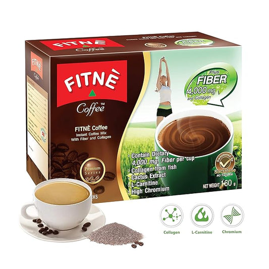 FITNE Premium Instant Coffee Packets Mix With Fiber 4,000 mg Collagen Cactus Extract L-Carnitine High Chromium No Sugar Sucralose Sweetener, 10 Sticks