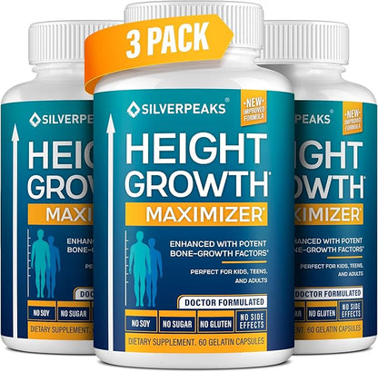 Growth Capsules to Grow Taller - Height Growth Maximizer with Calcium for Bone Strength - Made in USA - Natural Get Taller Supplement - Free of Growth Hormone - Pack of 3