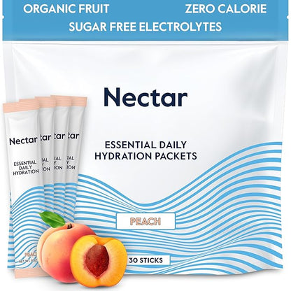Nectar Hydration Packets - Electrolytes Powder Packets - Sugar Free & 0 Calorie - Organic Fruit Liquid Daily IV Hydrate Packets for Dehydration Relief & Rapid Rehydration (Peach 30 Pack)