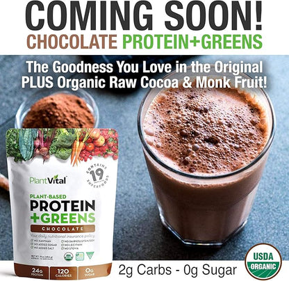 Plantvital Unflavored Organic Vegan Protein Powder - 18 Superfoods, Veggies and Probiotics - Organic Plant-Based Protein Powder - All BCAA’s, Gluten Free - 16oz (Pack of 2)