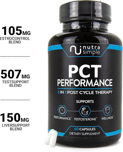 PCT Supplement for Men, 3-in-1 Post Cycle Support & Natural Booster with Estrogen Blocker, Liver Support Formula, Made in USA, with Fenugreek, Chrysin, Tongkat Ali, Milk Thistle - 60 Capsules