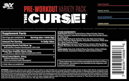 JNX SPORTS The Curse! Pre Workout Supplement - Energy & Focus, Strength Gains, Enhanced Blood Flow with Creatine & Caffeine | Sample Variety Pack | 5 x 8g Samples