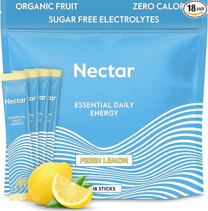 Nectar Energy Booster - Organic Caffeine, B12 & Electrolytes - Sugar Free & Zero Calorie – Healthy Coffee, Energy Drink & Soda Alternative – Hydration & Energy Supplement (Lemon 18 Powder Packets)
