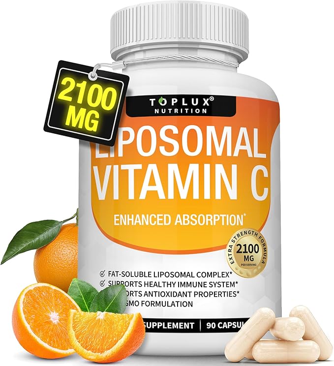 Liposomal Vitamin C 2100mg High Absorption Fat Soluble VIT C - Immune Support Collagen Booster Immunity Defense & Powerful Antioxidant, MCT Oil & Sunflower Lecithin, Acsorbic Acid, Vegan Non-GMO